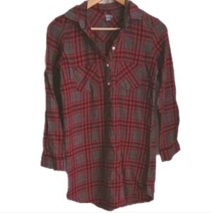AERIE Plaid Warm + Cozy Red Plaid Flannel Night Shirt Sleepwear Button Up XS